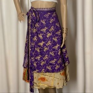 Reversible double layer silk wrap skirt/dress